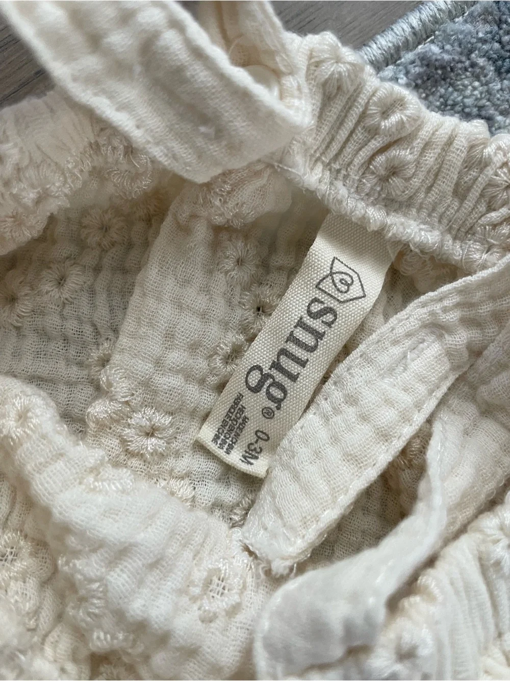 Cream Textured Eyelet Baby One-Piece Romper